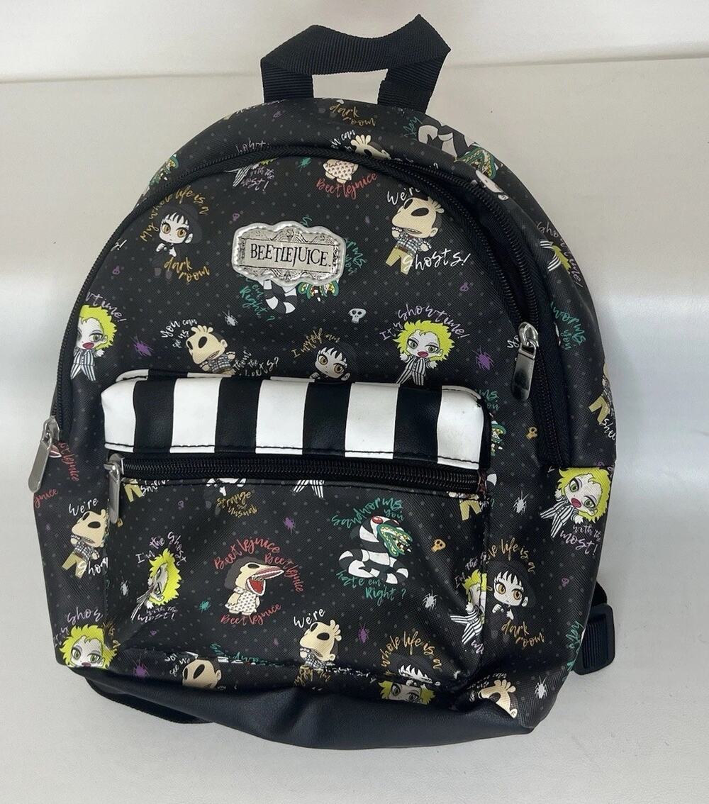 Beetlejuice Warner Bros Halloween Mini Backpack Purse Bag Zip Adjustable Straps